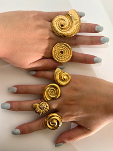 Anneaux ouverts en acier inoxydable sans ternissement plaqué or 18 carats avec <span class=keywords><strong>strass</strong></span> en forme de coquillage pour femmes, réglables, bijoux de plage tendance - Product Image 2