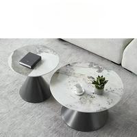 Ensemble de tables basses modernes de luxe blanc gris noir 2 pièces Pieds en métal Plateau en marbre Hauteur réglable Meubles de maison