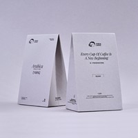 Boîte à café personnalisée en petite quantité, écologique, biodégradable, recyclable, en papier kraft triangulaire, imprimée quadricolore, auto-érectible