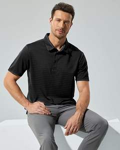 Chemise de golf tricotée à rayures légères 100% polyester pour homme, séchage rapide, respirantes, manches courtes, col décontracté, haute qualité - Product Image 1