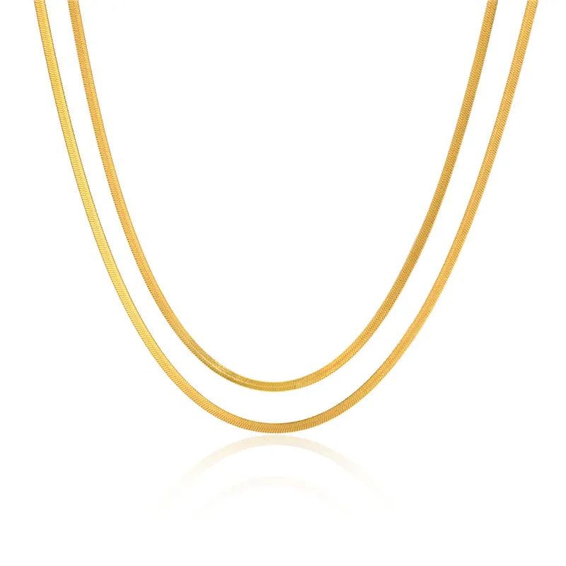 MICCI Wholesale Custom Stainless Steel Jewelry PVD 18K Gold Plated Double Layer 2mm Thin Flat Snake Chain