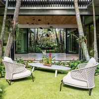 Ensemble de mobilier de patio en rotin de style nordique pour l'extérieur, comprenant un canapé, une table et des chaises, amovible, lavable, décontracté, trois pièces, tressé