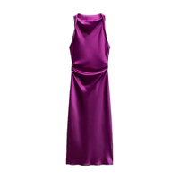 KAR&OT ZA 2024 Nouvelle Mode d'Été Robe Sans Manches Coupe Ajustée Plissée Texture Satinée Couleur Unie Ample Mince 8372090