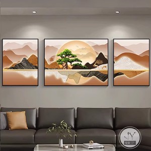 Nuovo Set di 3 Quadri in Stile Cinese per Soggiorno, Dipinto Moderno Minimalista di Montagne per Sfondo Divano - Product Image 4