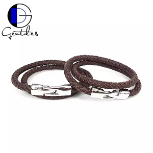 जेंटस गहने व्यक्तिगत स्टेनलेस स्टील ब्रेसलेट पुरुषों चमड़े के कंगन फैशन काले चमड़े के कंगन - Product Image 3