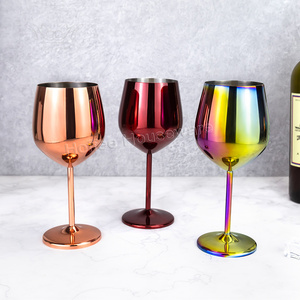 Verre à vin à pied long en acier inoxydable rouge brillant de 500 ml, finition métallisée, idéal pour cocktails, bars, fêtes et cadeaux - Product Image 2