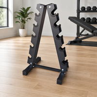Support de rangement pour haltères en gros, 5 niveaux, en forme de A, avec doublure en caoutchouc et pieds antidérapants pour l'organisation de la salle de sport à domicile