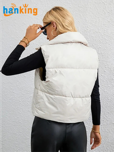 <strong>Women</strong> Stand Collar Sleeveless Puffy Zip up <strong>Lightweight</strong> Cropped Warm Vest <strong>Coat</strong> Ladies Solid Thermal <strong>Coat</strong> Jacket for Fall Winter - Product Image 5