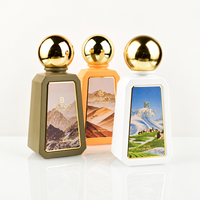 Flacon de parfum de luxe personnalisé avec logo Byron, 100 ml, en verre borosilicate, pulvérisateur à pompe, diffuseur à bâtonnets, forme plate, estampage doré, modèle Zhejiang