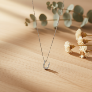 Collana con Ciondolo a Forma di Lettera U con Diamante, Catena in Acciaio Inossidabile 6 6 Acero - Product Image 3