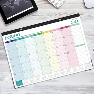 Myway kalender meja 2024, kalender meja/dinding 12 bulan dengan 2 pelindung sudut