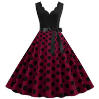 Robes d'été rétro pour femmes, style Audrey Hepburn des années 50 et 60, rockabilly, col en V, à pois, nœud, pin-up, robe de bal, robe de soirée, grande taille, vestidos