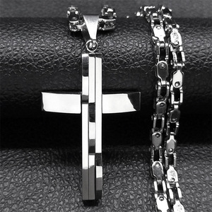 Homens Jóias De Aço Inoxidável Hip-Hop Cruz Pingente Colar Religioso Crucifixo Cristão Colar com Link Chain - Product Image 1