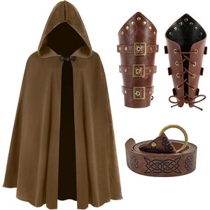 JoyFuncos – Cape médiévale avec capuche, ceinture viking en velours, protège-bras en cuir, kit de costume pour hommes adultes - Product Image 1