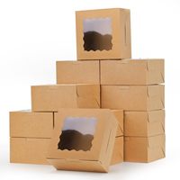 Cajas Pequeñas de Papel Kraft Marrón con Ventana de 6x6x3 Pulgadas para Pasteles, Chocolate, Macarons, Cupcakes, Golosinas, Donuts