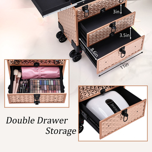Lockable Aluminum Cosmetic Trolley <b>Case</b> Large Capacity <b>Makeup</b> Train <b>Case</b> with Wheels 2 Trays & Drawers Beauty Artist Suitcase - Product Image 3