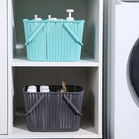 Panier de douche en plastique avec poignée, style rotin, pour rangement de salle de bain