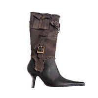Bottes hautes en cuir PU personnalisées pour femmes 2024, bout pointu, talon haut, boucles amovibles, bottes de cow-boy occidentales pour femmes