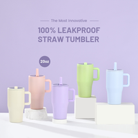 Gobelet isotherme personnalisé de 20 oz, tasse à café/eau en acier inoxydable de 20 oz pour enfants avec poignée, paille rabattable et couvercle
