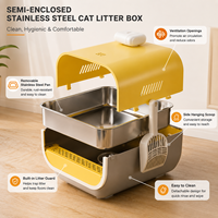 Toilette automatique pour chat en acier inoxydable et plastique, structure semi-fermée, facile à nettoyer, grande capacité, bac intérieur, protection contre le sable, anti-odeurs