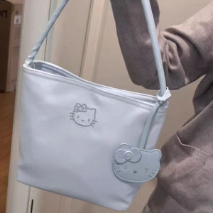 Sac de shopping Kawaii Blue Cat avec fermeture éclair, sac fourre-tout portable de mode <span class=keywords><strong>coréenne</strong></span>, charme japonais mignon, cadeaux écologiques - Product Image 2