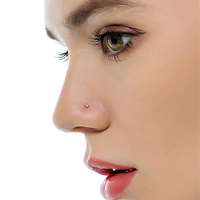 10 buah cincin kancing hidung berbentuk L baja tahan karat cincin hidung CZ bulat persegi perhiasan tindik hidung Labret warna perak