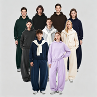 Ensemble de survêtement molletonné épais 380 g/m² avec logo personnalisé, coupe oversize, streetwear unisexe, sweat à capuche et pantalon de jogging, OEM ODM