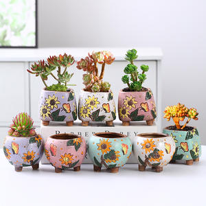 กระถางต้นไม้เซรามิกสไตล์เกาหลี วาดลายด้วยมือ งานปั้นหยาบ วินเทจ แกะสลัก สร้างสรรค์ สำหรับปลูกไม้อวบน้ำแบบแขวนผนัง - Product Image 2