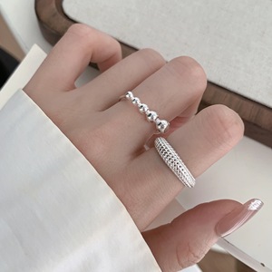 S925 Sterling Silver Round Bead <b>Ring</b> <b>Adjustable</b> Textured Design Unisex Everyday Wear - Product Image 1