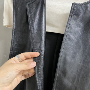 Vintage <strong>Black</strong> Leather Dress Real Leather Sheepskin Midi Dress Sleeveless Women Long Dress - Product Image 4