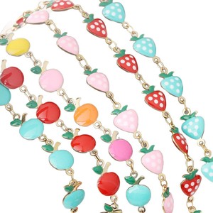 Cadena de Frutas Esmaltadas de Manzana y Fresa, Chapada en Oro, de Acero Inoxidable para Hacer Collares, Formas Mixtas H1679 - Product Image 5