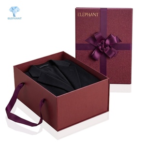 กล่องของขวัญแข็งสีแดงเบอร์กันดีสุดหรู ELEPHANT กล่องของขวัญผูกริบบิ้นผ้าซาติน กล่องปั๊มโลโก้ด้วยความร้อน กล่องของขวัญกระดาษแข็งพรีเมียม - Product Image 1