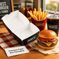 Boîte à hamburger noire personnalisée, imprimée, de qualité alimentaire, résistante à l'huile, jetable, pour emballages de restauration rapide à emporter