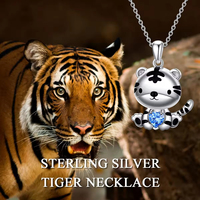 Collier avec pendentif de roi tigre mignon en argent sterling 925 avec cœur en cristal