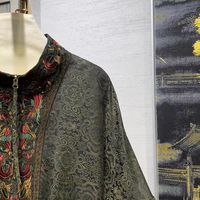 Vente en gros de hauts en soie Xiangyun de qualité supérieure, style ethnique, brodés, à col montant et fermeture éclair, vert, 5162