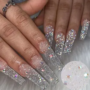 Glitter Pixie Nails ลูกปัดคริสตัลหลากสี AB 3D อุปกรณ์ตกแต่งเล็บประดับพลอยเทียม