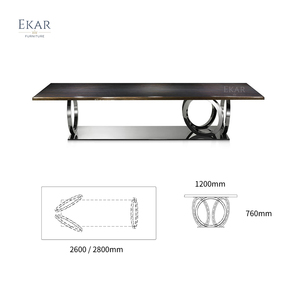 Yeni tasarım lüks büyük 6/8 koltuklu uzun masa lüks yemek odası mobilyası <span class=keywords><strong>Metal</strong></span> bacak Oval dikdörtgen şekli yemek masası seti - Product Image 5