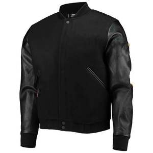 Chaqueta Bomber Negra para Hombre, Manga de Cuero Sintético, Cuello Alto, Corte Regular, Ropa Casual de Otoño - Product Image 5