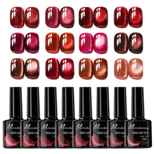 Esmalte de <span class=keywords><strong>Uñas</strong></span> en Gel Efecto Ojo de Gato Rojo, Barniz UV LED Removible - Rojo Rubí con Brillo Cristalino Magnético para Uso en Salón - Product Image 1