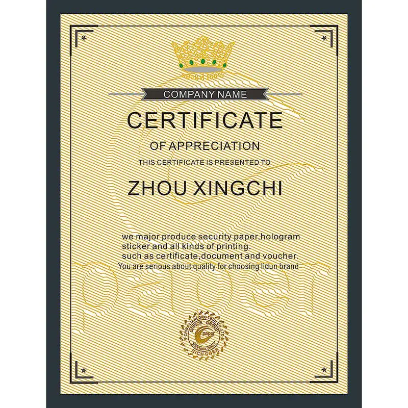 Custom Certificate Paper Gold Foil Metallic Border Blank Award Certificate for Recognition Appreciation