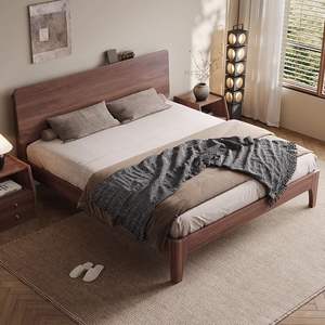 <span class=keywords><strong>Lit</strong></span> plateforme en <span class=keywords><strong>bois</strong></span> avec tête <span class=keywords><strong>de</strong></span> <span class=keywords><strong>lit</strong></span> haute <span class=keywords><strong>de</strong></span> style moderne du milieu du siècle, support en contreplaqué, aucun sommier tapissier nécessaire - Product Image 1