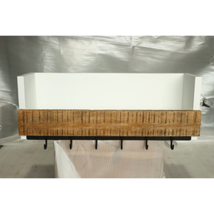 ชั้นวางติดผนังไม้ธรรมชาติ Muro พร้อมตะขอโลหะและแผงหลังสีขาวสำหรับจัดเก็บ - Product Image 3