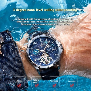 Orologio da <span class=keywords><strong>Uomo</strong></span> Meccanico Completamente Automatico con Luce Notturna Tourbillon Calendario Impermeabile Cassa in Acciaio Inossidabile Design Scheletrato Piccolo Orologio - Product Image 2