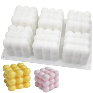 Sang trọng bong bóng Cube Silicone khuôn bong bóng món tráng miệng tùy chỉnh nến khuôn 6 khoang 3D bong bóng vòng tròn nến khuôn