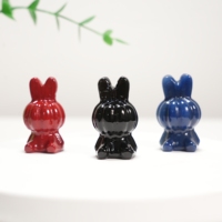 Statue de lapin en pierre sculptée en cristal, lapin de dessin animé en obsidienne pour cadeau et décoration d'Halloween, vente en gros