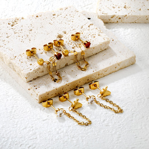 Boucles d'oreilles papillon en acier inoxydable avec chaîne pendante pour femme, bijoux de fête - Product Image 1