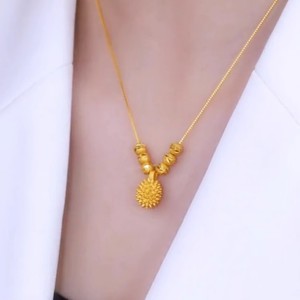 Lukfook Durian Pendant Necklace Gold Beads Geometric Design Women's Everyday Wear Clavicle Chain - Product Image 2
