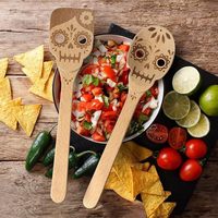 2 cuillères en bois gravées au laser pour Halloween Set d'ustensiles de cuisine antiadhésifs Cadeau pour la cuisson du riz
