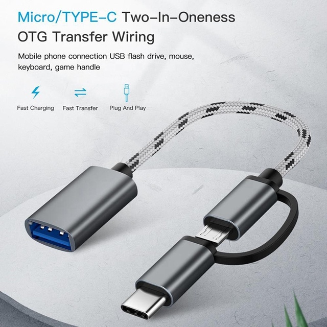 2-in-1 Type-C USB OTG Adapter Cable Micro USB USB 2.0 Connectors Nickel Plated PVC 15CM 12 Months Warranty Mobile Phone Printer
