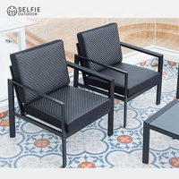 Ensemble de canapés d'extérieur modernes en aluminium et tissu avec tables pour salon, patio, cour, villa, parc, hôtel, chambre à coucher, résistant aux intempéries